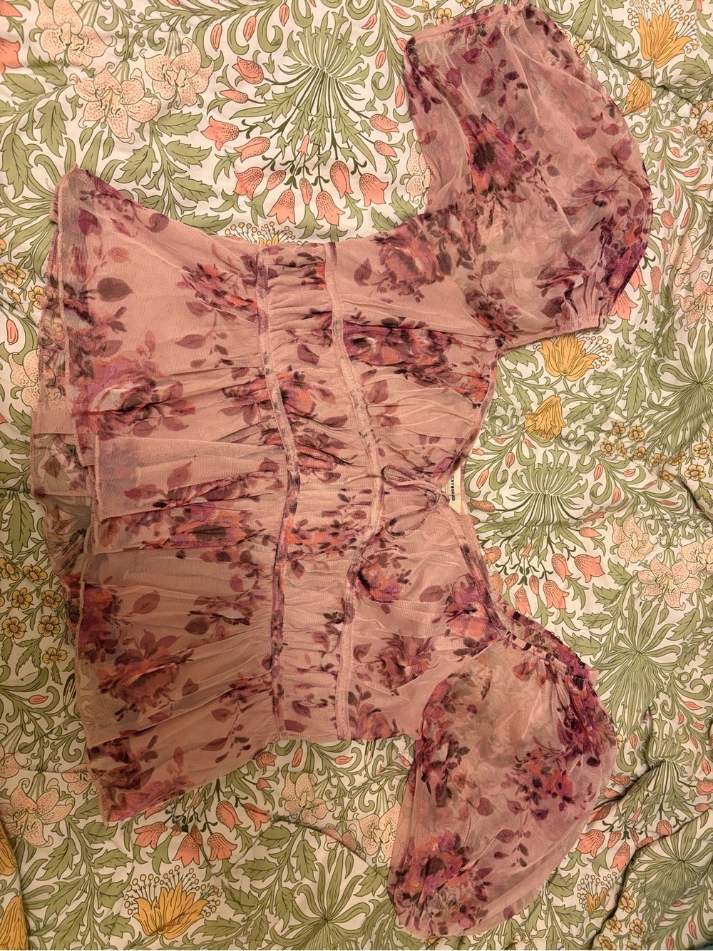 Lucky Brand Mauve Pink Floral Puff-Sleeve Blouse